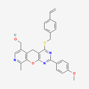 (7-{[(4-Ethenylphenyl)methyl]sulfanyl}-5-(4-methoxyphenyl)-14-methyl-2-oxa-4,6,13-triazatricyclo[8.4.0.0^{3,8}]tetradeca-1(10),3(8),4,6,11,13-hexaen-11-yl)methanol