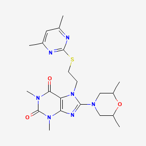 molecular formula C21H29N7O3S B2948763 8-(2,6-Dimethylmorpholin-4-yl)-7-[2-(4,6-dimethylpyrimidin-2-yl)sulfanylethyl]-1,3-dimethylpurine-2,6-dione CAS No. 872623-49-9