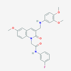 2-(3-(((3,4-dimethoxyphenyl)amino)methyl)-6-methoxy-2-oxoquinolin-1(2H)-yl)-N-(3-fluorophenyl)acetamide