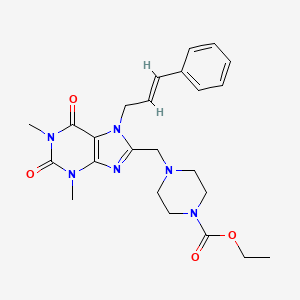 (E)-ethyl 4-((7-cinnamyl-1,3-dimethyl-2,6-dioxo-2,3,6,7-tetrahydro-1H-purin-8-yl)methyl)piperazine-1-carboxylate