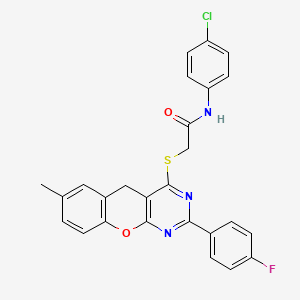 molecular formula C26H19ClFN3O2S B2948785 N-(4-chlorophenyl)-2-((2-(4-fluorophenyl)-7-methyl-5H-chromeno[2,3-d]pyrimidin-4-yl)thio)acetamide CAS No. 866729-86-4