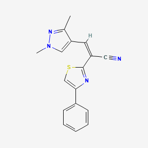 molecular formula C17H14N4S B2948787 (Z)-3-(1,3-dimethyl-1H-pyrazol-4-yl)-2-(4-phenylthiazol-2-yl)acrylonitrile CAS No. 1006335-71-2
