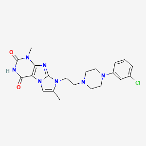 molecular formula C21H24ClN7O2 B2948805 8-(2-(4-(3-chlorophenyl)piperazin-1-yl)ethyl)-1,7-dimethyl-1H-imidazo[2,1-f]purine-2,4(3H,8H)-dione CAS No. 895839-95-9