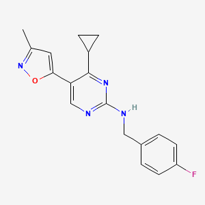 4-Cyclopropyl-N-[(4-fluorophenyl)methyl]-5-(3-methyl-1,2-oxazol-5-yl)pyrimidin-2-amine