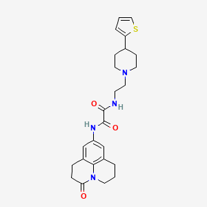 N1-(3-oxo-1,2,3,5,6,7-hexahydropyrido[3,2,1-ij]quinolin-9-yl)-N2-(2-(4-(thiophen-2-yl)piperidin-1-yl)ethyl)oxalamide