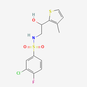 molecular formula C13H13ClFNO3S2 B2948842 3-chloro-4-fluoro-N-(2-hydroxy-2-(3-methylthiophen-2-yl)ethyl)benzenesulfonamide CAS No. 1351630-33-5
