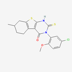 molecular formula C18H17ClN2O2S2 B2948867 3-(5-chloro-2-methoxyphenyl)-7-methyl-2-sulfanylidene-5,6,7,8-tetrahydro-1H-[1]benzothiolo[2,3-d]pyrimidin-4-one CAS No. 721418-55-9