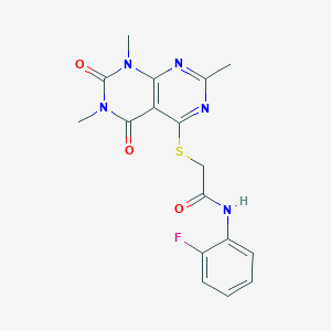 molecular formula C17H16FN5O3S B2948901 N-(2-fluorophenyl)-2-(1,3,7-trimethyl-2,4-dioxopyrimido[4,5-d]pyrimidin-5-yl)sulfanylacetamide CAS No. 852168-09-3