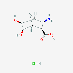 molecular formula C9H16ClNO4 B2948926 Methyl (1R,2S,3R,4S,5S,6R)-3-amino-5,6-dihydroxybicyclo[2.2.1]heptane-2-carboxylate;hydrochloride CAS No. 2445750-70-7
