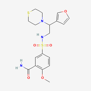 molecular formula C18H23N3O5S2 B2948934 5-(N-(2-(furan-3-yl)-2-thiomorpholinoethyl)sulfamoyl)-2-methoxybenzamide CAS No. 2034514-53-7