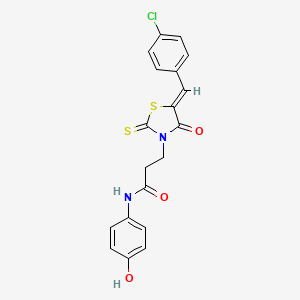 molecular formula C19H15ClN2O3S2 B2948936 3-[(5Z)-5-[(4-chlorophenyl)methylidene]-4-oxo-2-sulfanylidene-1,3-thiazolidin-3-yl]-N-(4-hydroxyphenyl)propanamide CAS No. 307527-24-8