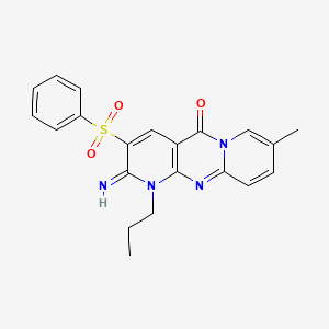 molecular formula C21H20N4O3S B2948944 2-imino-8-methyl-3-(phenylsulfonyl)-1-propyl-1H-dipyrido[1,2-a:2',3'-d]pyrimidin-5(2H)-one CAS No. 606958-11-6