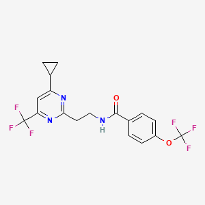 molecular formula C18H15F6N3O2 B2948946 N-(2-(4-cyclopropyl-6-(trifluoromethyl)pyrimidin-2-yl)ethyl)-4-(trifluoromethoxy)benzamide CAS No. 1396757-32-6
