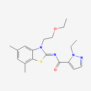 molecular formula C19H24N4O2S B2948955 (E)-N-(3-(2-ethoxyethyl)-5,7-dimethylbenzo[d]thiazol-2(3H)-ylidene)-1-ethyl-1H-pyrazole-5-carboxamide CAS No. 1173327-52-0