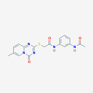 molecular formula C18H17N5O3S B2948963 N-(3-acetamidophenyl)-2-(7-methyl-4-oxopyrido[1,2-a][1,3,5]triazin-2-yl)sulfanylacetamide CAS No. 896320-92-6
