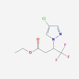 molecular formula C9H10ClF3N2O2 B2948998 Ethyl 3-(4-chloropyrazol-1-yl)-4,4,4-trifluorobutanoate CAS No. 2054953-08-9