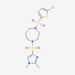 molecular formula C14H19ClN4O4S3 B2949040 1-((5-chlorothiophen-2-yl)sulfonyl)-4-((1,2-dimethyl-1H-imidazol-4-yl)sulfonyl)-1,4-diazepane CAS No. 1903503-40-1