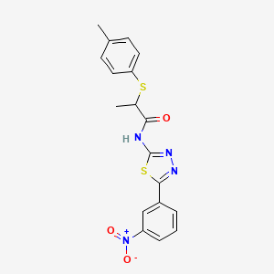 molecular formula C18H16N4O3S2 B2949043 N-(5-(3-nitrophenyl)-1,3,4-thiadiazol-2-yl)-2-(p-tolylthio)propanamide CAS No. 394236-18-1