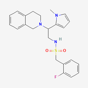 molecular formula C23H26FN3O2S B2949056 N-(2-(3,4-dihydroisoquinolin-2(1H)-yl)-2-(1-methyl-1H-pyrrol-2-yl)ethyl)-1-(2-fluorophenyl)methanesulfonamide CAS No. 1049390-72-8