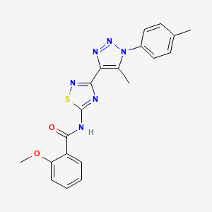 molecular formula C20H18N6O2S B2949078 2-methoxy-N-{3-[5-methyl-1-(4-methylphenyl)-1H-1,2,3-triazol-4-yl]-1,2,4-thiadiazol-5-yl}benzamide CAS No. 932300-27-1