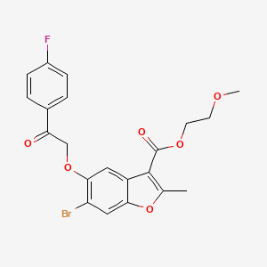 molecular formula C21H18BrFO6 B2949098 2-Methoxyethyl 6-bromo-5-[2-(4-fluorophenyl)-2-oxoethoxy]-2-methyl-1-benzofuran-3-carboxylate CAS No. 384802-82-8