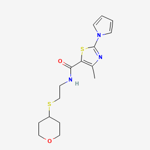 4-methyl-2-(1H-pyrrol-1-yl)-N-(2-((tetrahydro-2H-pyran-4-yl)thio)ethyl)thiazole-5-carboxamide
