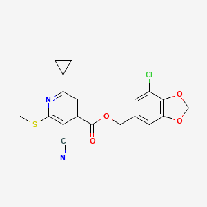 molecular formula C19H15ClN2O4S B2949124 (7-chloro-2H-1,3-benzodioxol-5-yl)methyl 3-cyano-6-cyclopropyl-2-(methylsulfanyl)pyridine-4-carboxylate CAS No. 1111520-75-2