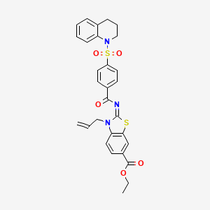 molecular formula C29H27N3O5S2 B2949156 (Z)-ethyl 3-allyl-2-((4-((3,4-dihydroquinolin-1(2H)-yl)sulfonyl)benzoyl)imino)-2,3-dihydrobenzo[d]thiazole-6-carboxylate CAS No. 865174-67-0