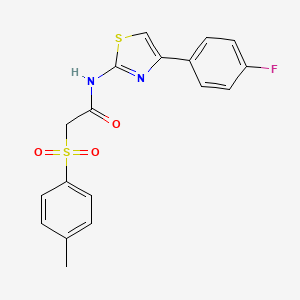 molecular formula C18H15FN2O3S2 B2949171 N-[4-(4-fluorophenyl)-1,3-thiazol-2-yl]-2-(4-methylphenyl)sulfonylacetamide CAS No. 892032-43-8
