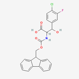 molecular formula C24H19ClFNO5 B2949174 3-(4-Chloro-3-fluorophenyl)-2-(9H-fluoren-9-ylmethoxycarbonylamino)-3-hydroxypropanoic acid CAS No. 2137462-20-3