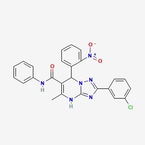 molecular formula C25H19ClN6O3 B2949184 2-(3-chlorophenyl)-5-methyl-7-(2-nitrophenyl)-N-phenyl-4,7-dihydro-[1,2,4]triazolo[1,5-a]pyrimidine-6-carboxamide CAS No. 538343-46-3