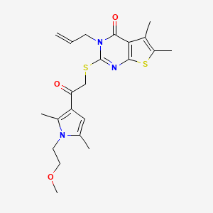 molecular formula C22H27N3O3S2 B2949192 3-allyl-2-((2-(1-(2-methoxyethyl)-2,5-dimethyl-1H-pyrrol-3-yl)-2-oxoethyl)thio)-5,6-dimethylthieno[2,3-d]pyrimidin-4(3H)-one CAS No. 379239-29-9