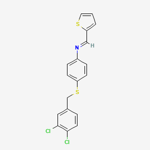 molecular formula C18H13Cl2NS2 B2949218 4-[(3,4-dichlorobenzyl)sulfanyl]-N-(2-thienylmethylene)aniline CAS No. 882073-13-4