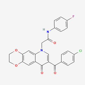 molecular formula C26H18ClFN2O5 B2949219 2-[8-(4-chlorobenzoyl)-9-oxo-2,3-dihydro-[1,4]dioxino[2,3-g]quinolin-6-yl]-N-(4-fluorophenyl)acetamide CAS No. 866342-10-1