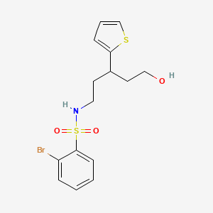 molecular formula C15H18BrNO3S2 B2949235 2-bromo-N-(5-hydroxy-3-(thiophen-2-yl)pentyl)benzenesulfonamide CAS No. 2034328-72-6