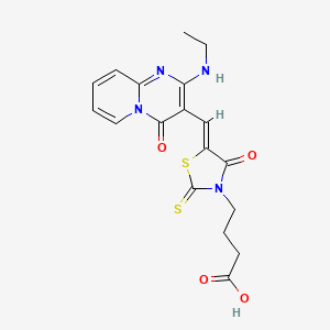 molecular formula C18H18N4O4S2 B2949239 (Z)-4-(5-((2-(ethylamino)-4-oxo-4H-pyrido[1,2-a]pyrimidin-3-yl)methylene)-4-oxo-2-thioxothiazolidin-3-yl)butanoic acid CAS No. 469879-40-1