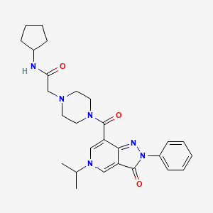 molecular formula C27H34N6O3 B2949240 N-cyclopentyl-2-(4-(5-isopropyl-3-oxo-2-phenyl-3,5-dihydro-2H-pyrazolo[4,3-c]pyridine-7-carbonyl)piperazin-1-yl)acetamide CAS No. 1040651-08-8