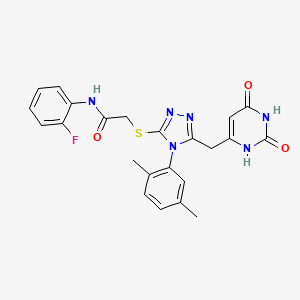 molecular formula C23H21FN6O3S B2949241 2-((4-(2,5-dimethylphenyl)-5-((2,6-dioxo-1,2,3,6-tetrahydropyrimidin-4-yl)methyl)-4H-1,2,4-triazol-3-yl)thio)-N-(2-fluorophenyl)acetamide CAS No. 852048-27-2