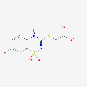 molecular formula C10H9FN2O4S2 B2949246 methyl [(7-fluoro-1,1-dioxido-4H-1,2,4-benzothiadiazin-3-yl)thio]acetate CAS No. 886957-09-1