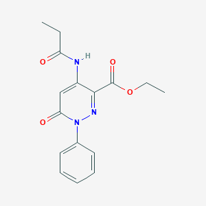 molecular formula C16H17N3O4 B2949257 Ethyl 6-oxo-1-phenyl-4-propionamido-1,6-dihydropyridazine-3-carboxylate CAS No. 946312-72-7