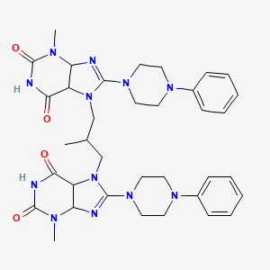 molecular formula C36H42N12O4 B2949259 3-methyl-7-(2-{[3-methyl-2,6-dioxo-8-(4-phenylpiperazin-1-yl)-2,3,6,7-tetrahydro-1H-purin-7-yl]methyl}propyl)-8-(4-phenylpiperazin-1-yl)-2,3,6,7-tetrahydro-1H-purine-2,6-dione CAS No. 1798679-92-1