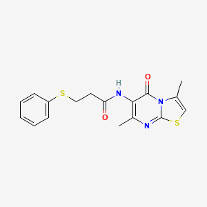 molecular formula C17H17N3O2S2 B2949269 N-(3,7-dimethyl-5-oxo-5H-thiazolo[3,2-a]pyrimidin-6-yl)-3-(phenylthio)propanamide CAS No. 946358-45-8