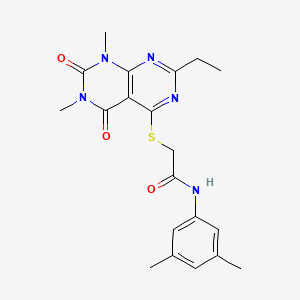 molecular formula C20H23N5O3S B2949273 N-(3,5-dimethylphenyl)-2-((2-ethyl-6,8-dimethyl-5,7-dioxo-5,6,7,8-tetrahydropyrimido[4,5-d]pyrimidin-4-yl)thio)acetamide CAS No. 852169-50-7