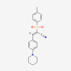 molecular formula C21H22N2O2S B2949276 (E)-2-(4-methylphenyl)sulfonyl-3-(4-piperidin-1-ylphenyl)prop-2-enenitrile CAS No. 849457-76-7