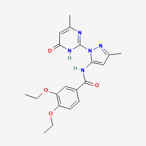 molecular formula C20H23N5O4 B2949279 3,4-diethoxy-N-(3-methyl-1-(4-methyl-6-oxo-1,6-dihydropyrimidin-2-yl)-1H-pyrazol-5-yl)benzamide CAS No. 1019099-47-8
