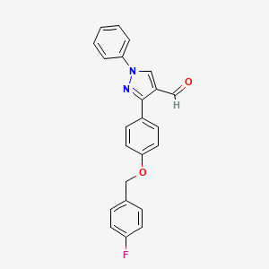 molecular formula C23H17FN2O2 B2949281 3-{4-[(4-fluorophenyl)methoxy]phenyl}-1-phenyl-1H-pyrazole-4-carbaldehyde CAS No. 1234692-23-9