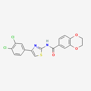 molecular formula C18H12Cl2N2O3S B2949284 N-[4-(3,4-dichlorophenyl)-1,3-thiazol-2-yl]-2,3-dihydro-1,4-benzodioxine-6-carboxamide CAS No. 477551-33-0