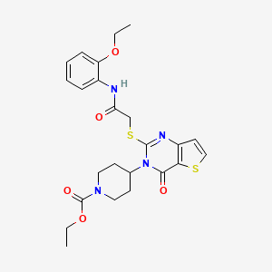 molecular formula C24H28N4O5S2 B2949296 ethyl 4-[2-({[(2-ethoxyphenyl)carbamoyl]methyl}sulfanyl)-4-oxo-3H,4H-thieno[3,2-d]pyrimidin-3-yl]piperidine-1-carboxylate CAS No. 2097937-78-3