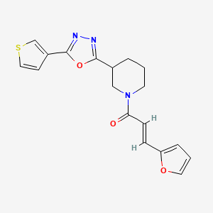 molecular formula C18H17N3O3S B2949302 (E)-3-(furan-2-yl)-1-(3-(5-(thiophen-3-yl)-1,3,4-oxadiazol-2-yl)piperidin-1-yl)prop-2-en-1-one CAS No. 1798428-84-8