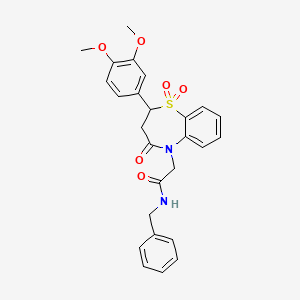 molecular formula C26H26N2O6S B2949304 N-benzyl-2-(2-(3,4-dimethoxyphenyl)-1,1-dioxido-4-oxo-3,4-dihydrobenzo[b][1,4]thiazepin-5(2H)-yl)acetamide CAS No. 863452-56-6